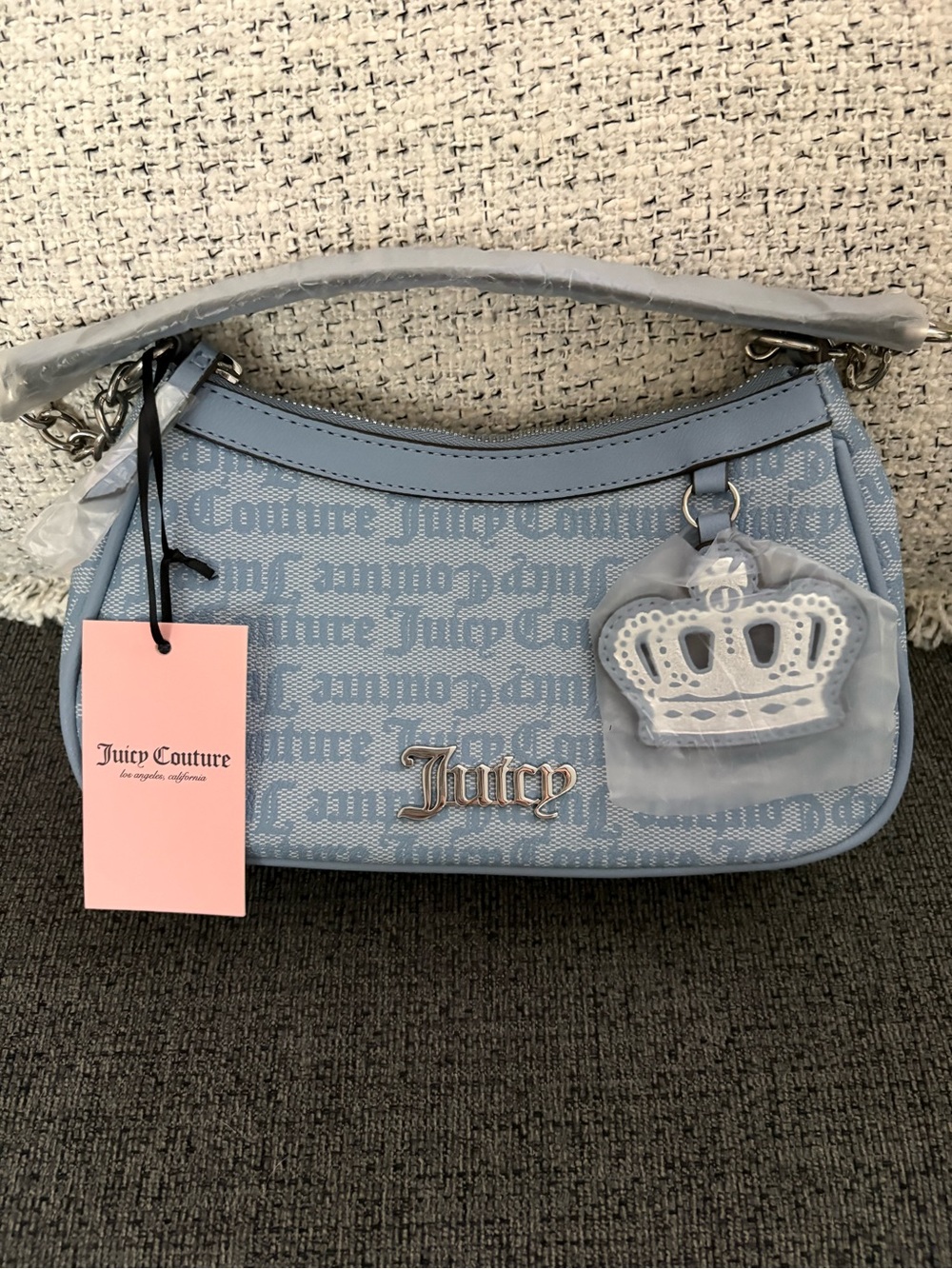 Juicy Couture Pale Blue Logo Shoulder Bag with Crown Charm